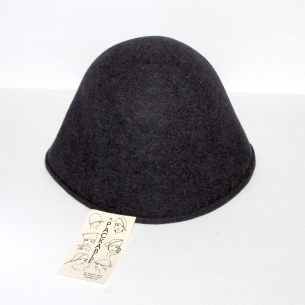 Packable Six Ways Hat Toucan Collection Women Gray Wool Felt NEW